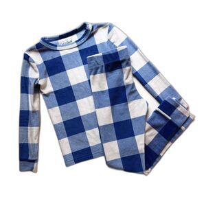 Cat & Jack Blue and White Check Velour Pajamas 4